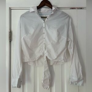 Anthropologie Maeve White Cotton Tie Button Up Shirt Size‎ 2 EUC